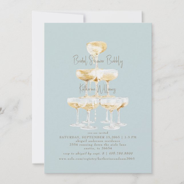 Icy Blue Bridal Shower Bubbly Champagne  Invitation (Front)