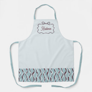 Icy Blue & Burgundy Cute Bow Personalised Name Apron