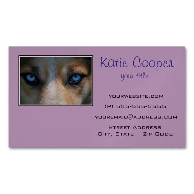 Icy Blue Canine Eyes Magnetic Business Card (Front)