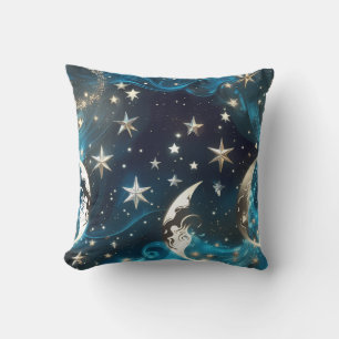 Icy Blue Celestial Moon Phases Pillow