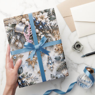 Icy Blue Champagne Winter Christmas Wrapping Paper