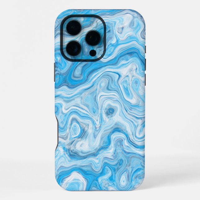 Icy Blue Colourful Abstract Marble Texture Liquid iPhone Case (Back)