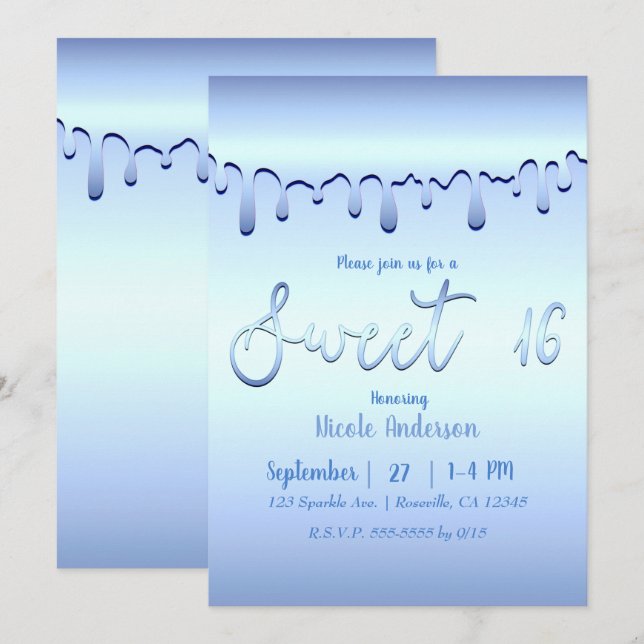 Icy Blue Drip Winter Wonderland Sweet 16 Sixteen Invitation (Front/Back)