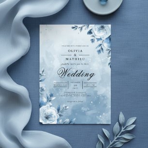 Icy Blue Floral Romance Wedding Invitation