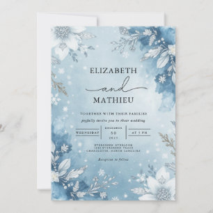 Icy Blue Floral Wreath Wedding Invitation