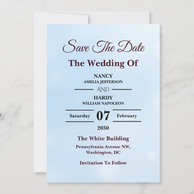 Icy Blue Frost Shimmer Design Save The Date (Front)