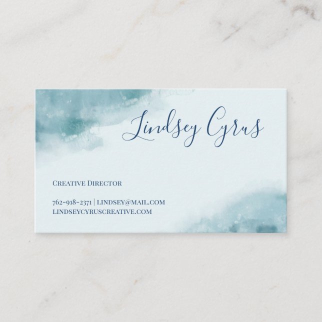 Icy Blue Frosted Watercolor Business Card (Front)