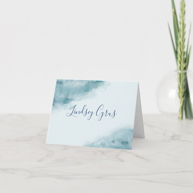 Icy Blue Frosted Watercolor Note Card (Front)