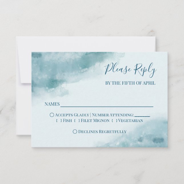 Icy Blue Frosted Watercolor RSVP Card (Front)