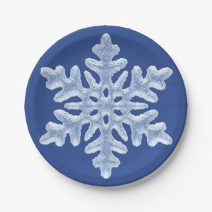 Icy Blue Frozen Snowflake Frosty Winter Christmas Paper Plate