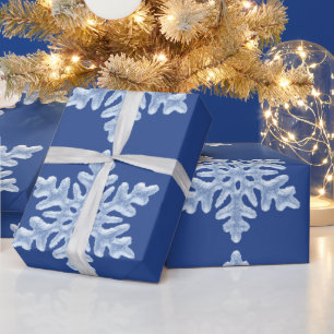 Icy Blue Frozen Winter Frosty Snowflakes Christmas Wrapping Paper