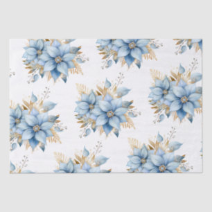 Icy Blue Gold Poinsettia Flower Christmas NAME Tissue Paper