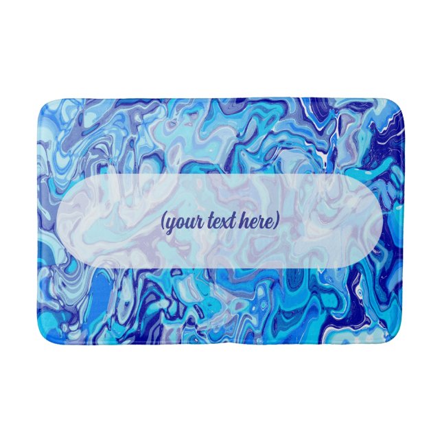Icy Blue Marble Texture Liquid Metal Abstract Bath Mat (Front)