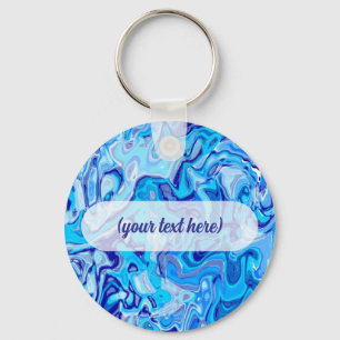 Icy Blue Marble Texture Liquid Metal Abstract Key Ring