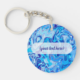 Icy Blue Marble Texture Liquid Metal Abstract Key Ring