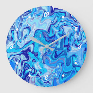 Icy Blue Marble Texture Liquid Metal Abstract Large Clock