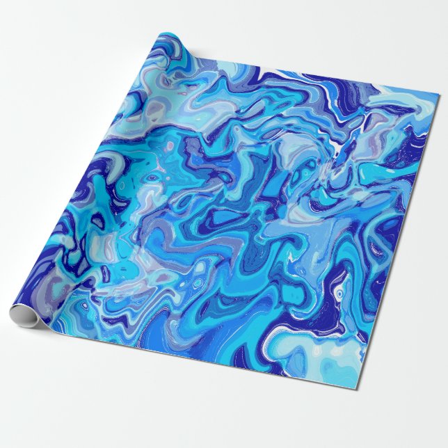 Icy Blue Marble Texture Liquid Metal Abstract Wrapping Paper (Unrolled)
