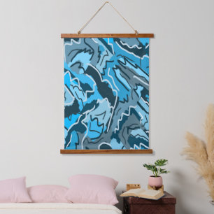 Icy Blue Marbled Abstract Hanging Tapestry