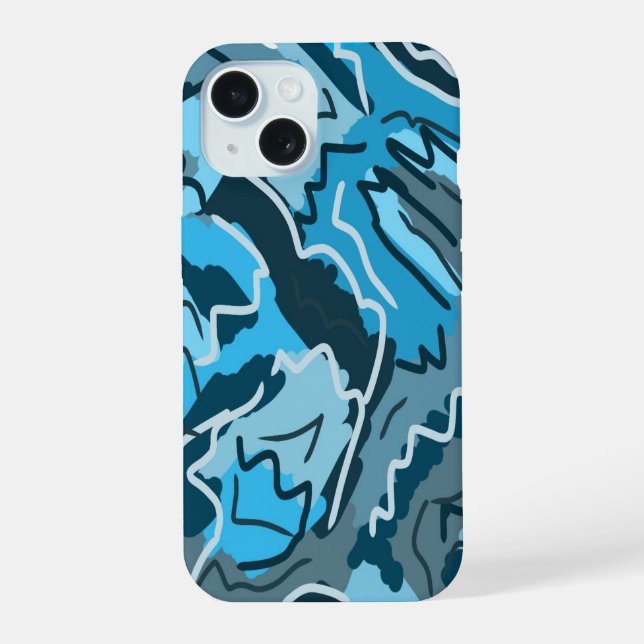 Icy Blue Marbled Abstract iPhone 15 Case (Back)