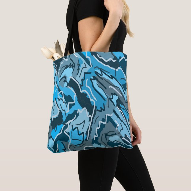 Icy Blue Marbled Abstract Tote Bag (Close Up)