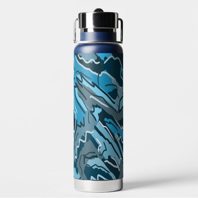 Icy Blue Marbled Abstract Water Bottle (Back)