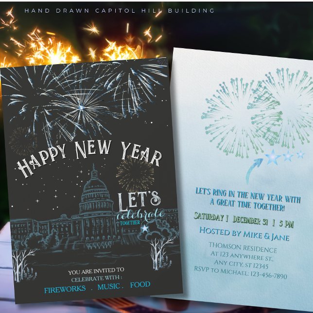 Icy Blue New Year's Party with Fireworks Capital Invitation (Icy Blue New Year's Party with Fireworks Capital Invitation)