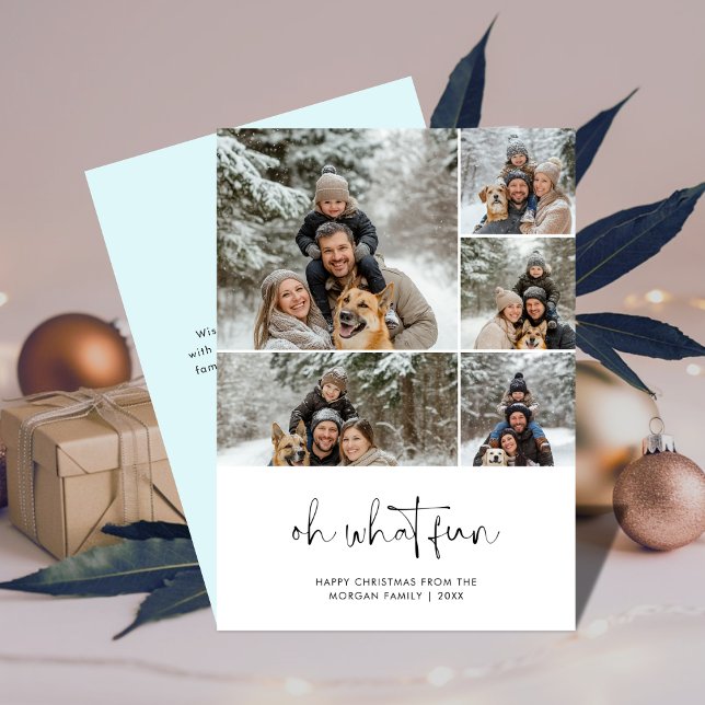 Icy Blue Oh What Fun Christmas Family Fun Photo Holiday Card (Creator Uploaded)