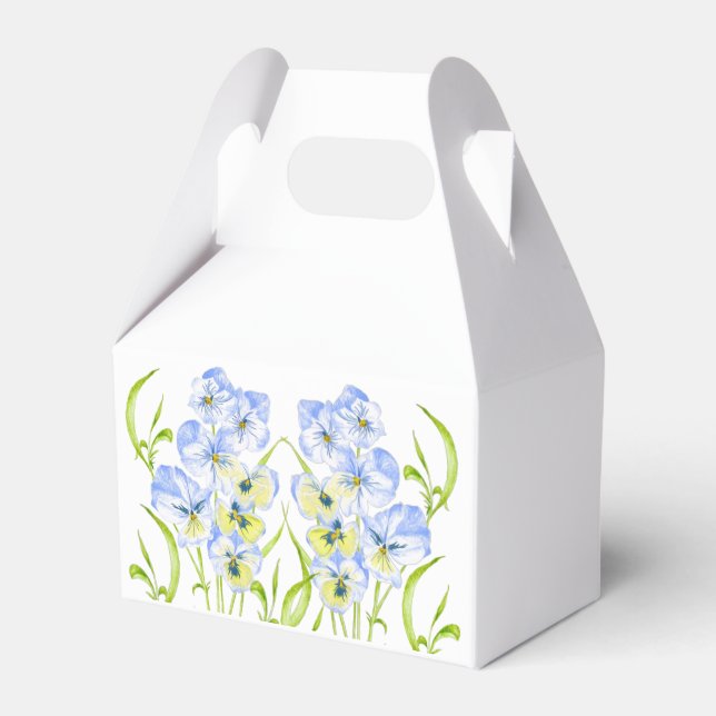 Icy Blue Pansies on a Gable Favour Box (Front Side)