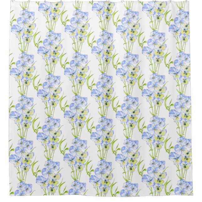 Icy Blue Pansies on a Shower Curtain (Front)