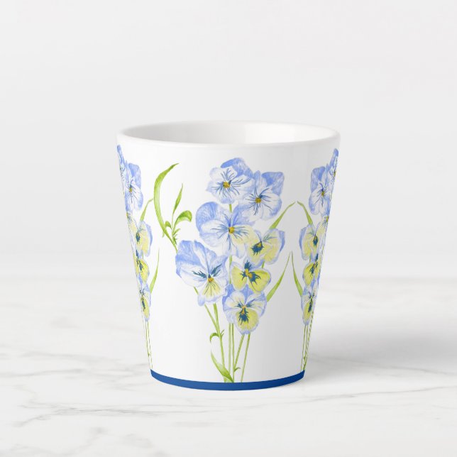 Icy Blue Pansies on a Small Latte Mug (Front)