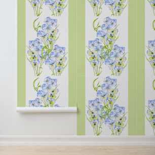 Icy Blue Pansies on a Wallpaper