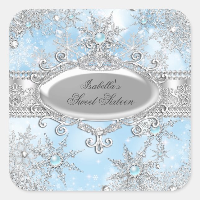 Icy Blue Princess Winter Wonderland Sweet 16 AB Square Sticker (Front)