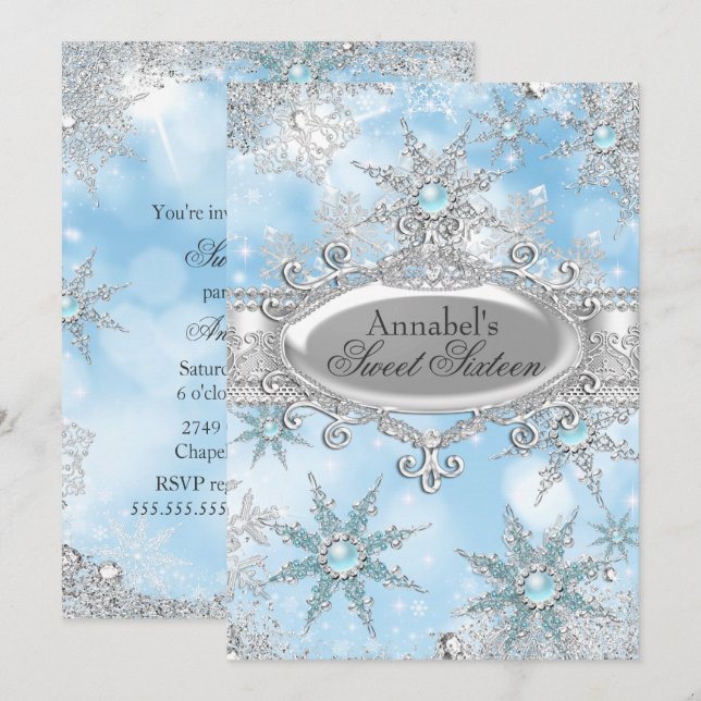 Icy Blue Princess Winter Wonderland Sweet 16 Invitation (Front/Back)
