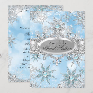 Icy Blue Princess Winter Wonderland Sweet 16 Invitation