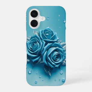 Icy Blue Roses with Droplets iPhone Case
