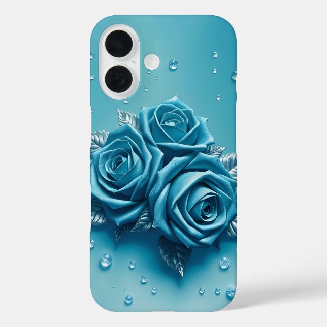 Icy Blue Roses with Droplets iPhone Case (Back)