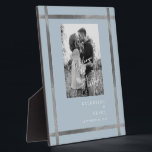 Icy Blue & Silver Welcome to our Wedding B/W Photo Plaque<br><div class="desc">Wedding Welcome Sign.  Icy Blue background.  Black and White filter applied to photo.   Metallic Silver.</div>