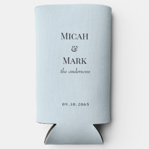 Icy Blue Simple Wedding Seltzer Can Cooler