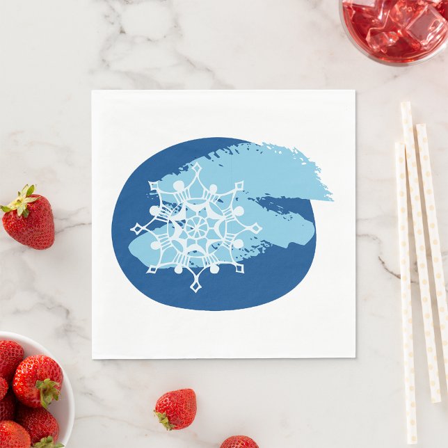 Icy Blue Snowflake Abstract Winter Circle Napkin (Creator Uploaded)