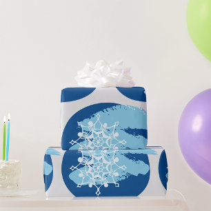 Icy Blue Snowflake Abstract Winter Circle Wrapping Paper