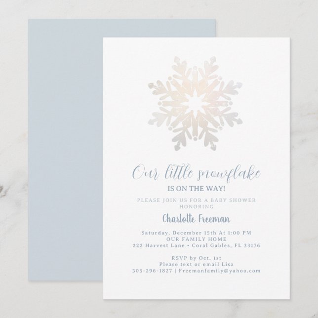 Icy Blue Snowflake Baby Shower Invite (Front/Back)