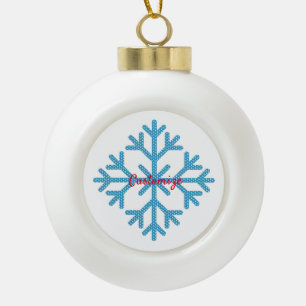 Icy Blue Snowflake Thunder_Cove Ceramic Ball Christmas Ornament