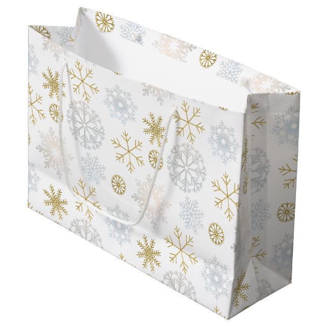 Icy Blue Snowflake Winter Gift Bag (Front Angled)