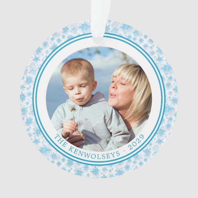 Icy Blue Snowflakes Family Christmas 2 Sided Ornament (Front)