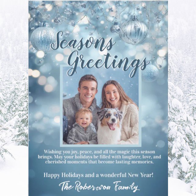 Icy Blue Snowy Sparkle Family Photo Holiday Card (Creator Uploaded)