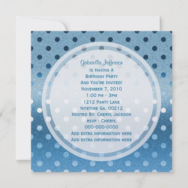 Icy Blue Sparkle: Polka-dots: Party Invitation (Front)