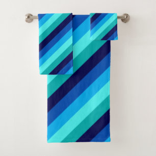 Icy Blue Teal Stripes Bath Towel Set