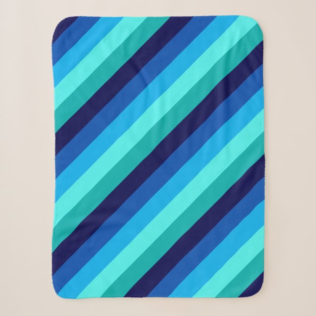 Icy Blue Teal Stripes Small Sherpa Blanket (Front)