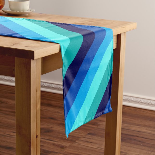 Icy Blue Teal Stripes Small Table Runner (In Situ)