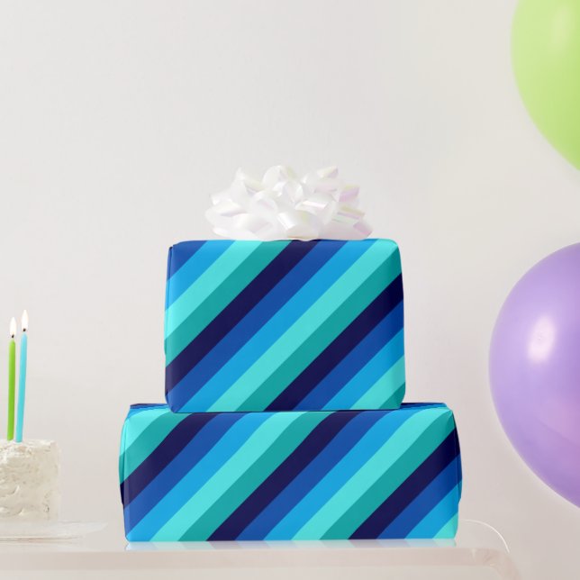 Icy Blue Teal Stripes Wrapping Paper (Party Gifts)